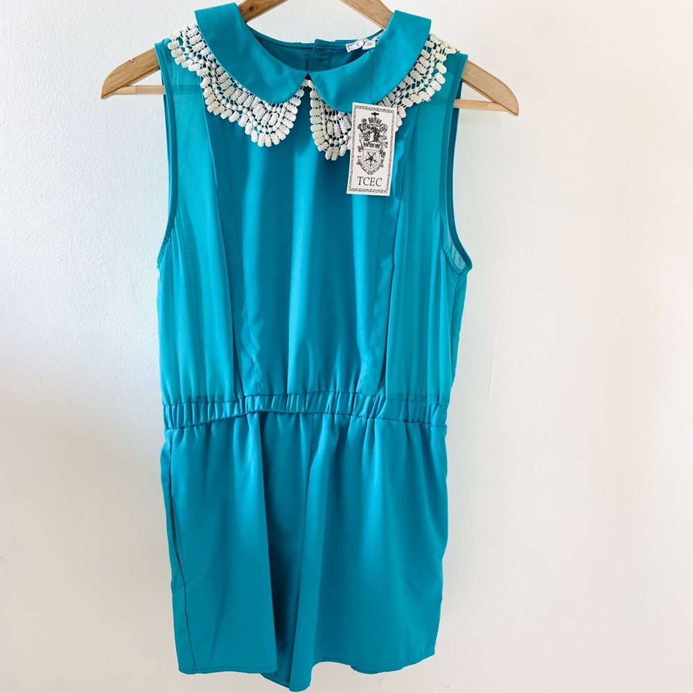 TCEC New with Tags Aqua Peter Pan Collared Women’s Romper Dress